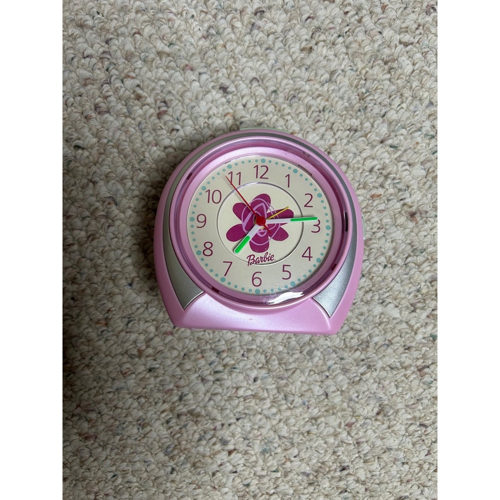 Barbie Pink Analog Alarm Clock Vintage Style Y2K Floral Face Mattel Decor